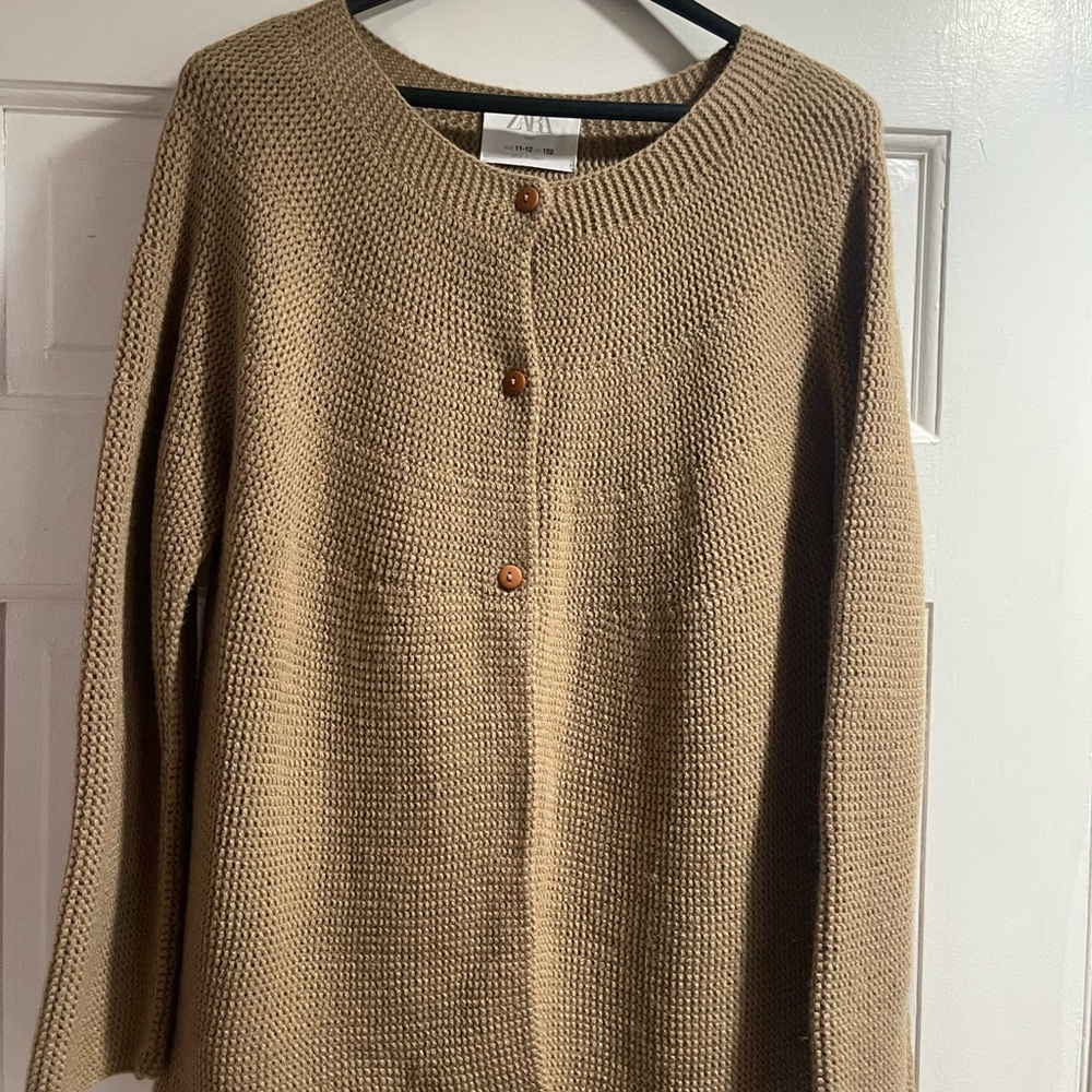 Zara Tan Cardigan with Button Accents - Girls - 11-12y